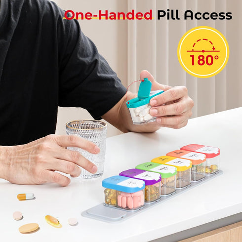 Odaro Extra Large Weekly Pill Organizer - XL Pill Box 7 Day AM PM Jumbo Medicine Organizer - Rainbow