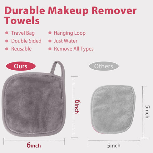 Makeup Remover Cloth, 6" x 6" Reusable Face Towels for Washing Face, Microfiber Makeup Remover Pads with Mesh Bag, 12