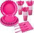 175 Pcs Hot Pink Party Supplies, Includes 25 Guest Hot Pink Plates, Napkins, Cups, and Plastic Spoons
