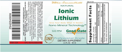 Good State Liquid Ionic Lithium Ultra Concentrate (10 drops equals 500 mcg - 100 servings)