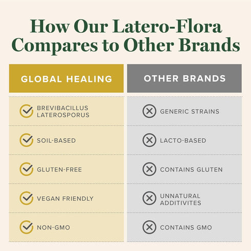 Global Healing Latero-Flora, Probiotic Supplement for Gut Health, Digestion & Candida Cleanse Support - 60 Vegan