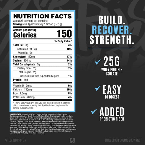 Ryse Loaded Protein Powder, 25g Whey Protein Isolate & Concentrate, Low Carbs & Low Sugar, 27 Servings