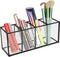 Luxurious Clear Glass Makeup Brush Organizer, Tempered Glass Cosmetics Storage Holder for Bathroom Decor (Black, 4