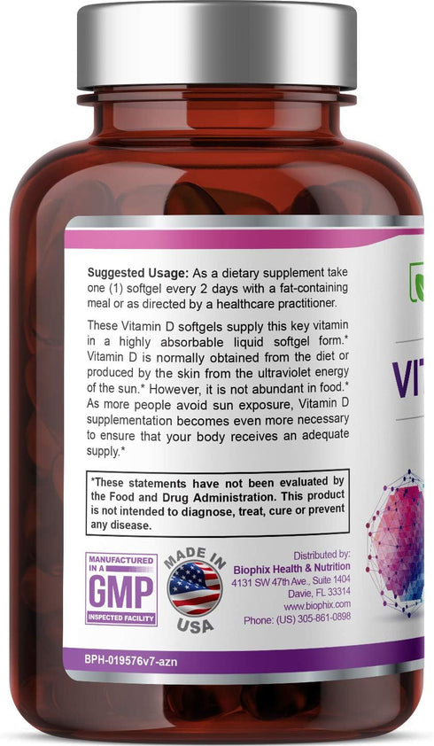 biophix Vitamin D-3 10000 IU 380 Softgels - High-Potency in Extra Virgin Olive Oil Non-GMO Soy-Free Supports Strong Bones Immune Health and K2