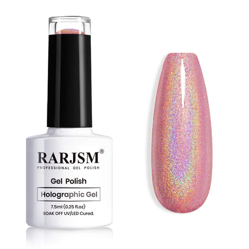 RARJSM Holographic Nail Polish | Rose Gold Gel Nail Polish with Mermaid Unicorn Effect Glitter | Suitable for Spring