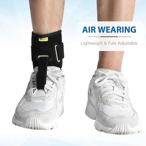 Tenbon Ankle Support Drop Foot Brace Orthosis - Adjustable Comfort Cushioned Wrap Compression for Improved Gait (Black)
