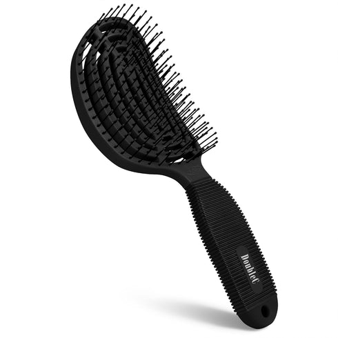 NuWay 4HAIR U.S. Patented Double Curved Detangling Brush, Hair Dryer Safe (Iron Black)