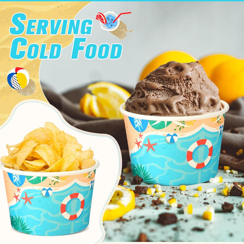 Hsei 50 16oz Summer Pcs Beach Disposable Soup Bowls Ice Cream Cups Snack Paper Bowls Dessert Sundae Yogurt Cups Hot