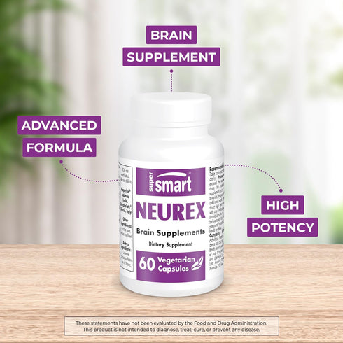 Supersmart Neurex Brain Supplement Formula - Improve Memory & Cognitive Processing, Non-GMO & Gluten Free - 60 Caps