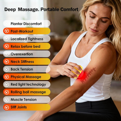 Red Light Vibrating Massage Ball - Handheld Trigger Point Tool for Deep Tissue Massage and Myofascial Release, Portable