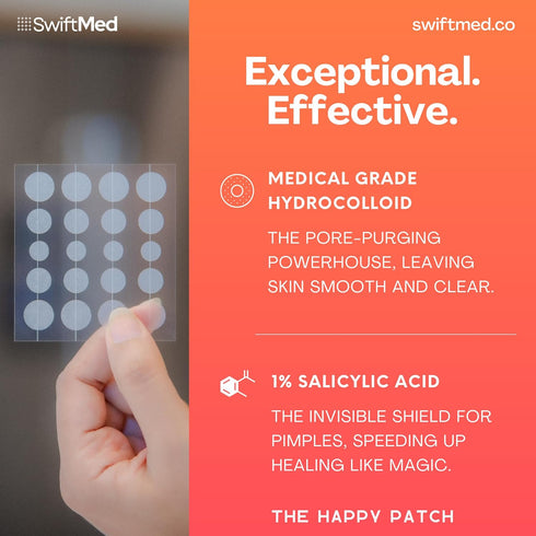 The Happy Patch, Hydrocolloid Acne Patch with Salicylic Acid for Face, Blemishes, Spot Treatment, 100 Count