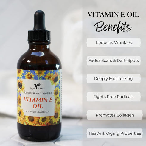 Pure Vitamin E Oil, Multi-Purpose Moisturizer for Skin, Face, Body, Nails, Hair - 4 oz