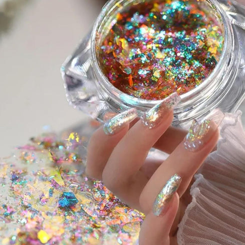 Nail Glitter for Nail Art, Chameleon Flakes, Holographic Nail Powder Set, 6 Boxes Nail Art Design Kit for Women