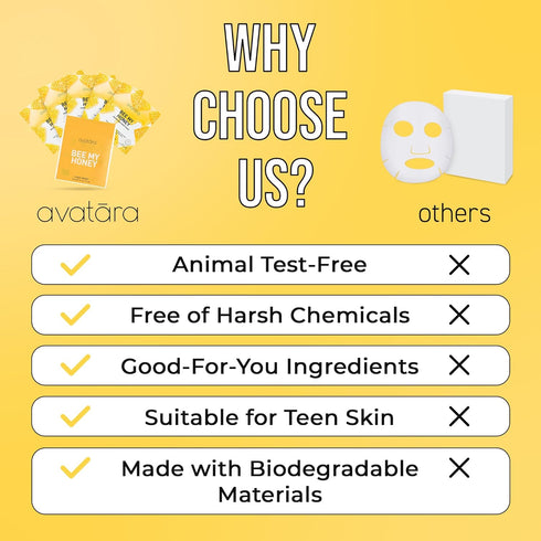 Avatara Bee My Honey Facial Mask - Hydrating Sheet Masks with Honey and Sugar Cane Extract (5 Sheets)