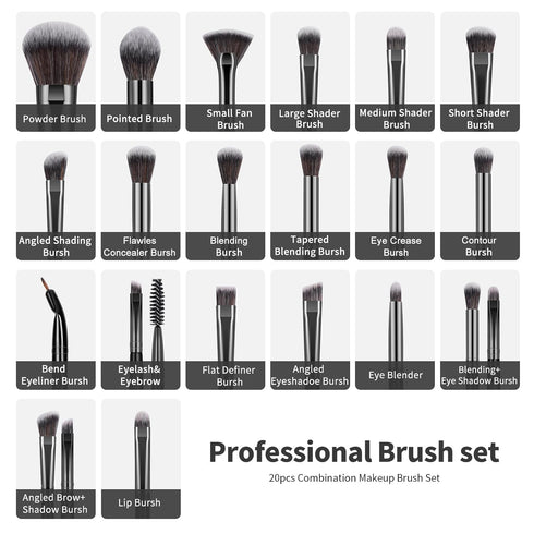MAANGE Makeup Brushes 29 Pcs Kit, Premium Synthetic Foundation, Powder, Concealers, Eye Shadows Set (Black)