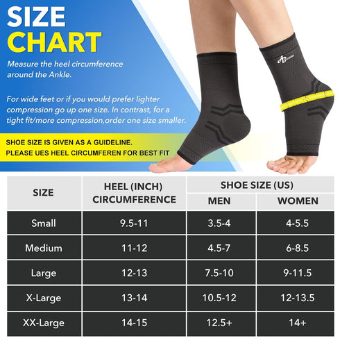 ABIRAM Foot Sleeve (Pair) Compression Wrap Ankle Brace for Arch Support, Football, Basketball, Running