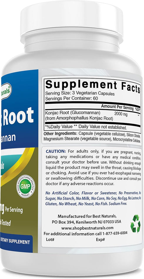 Best Naturals Konjac Root 2000mg - 180 Count
