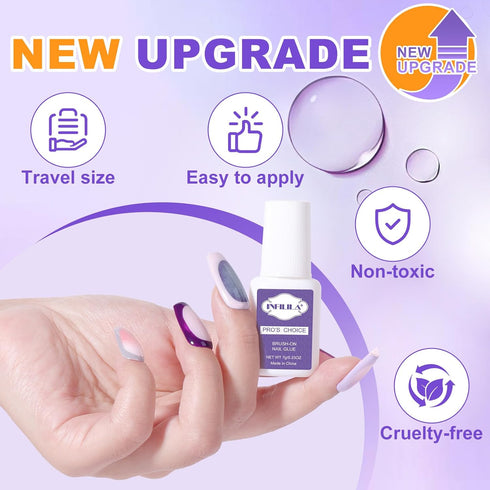 NXJ INFILILA 2PCS Professional Brush On Nail Glue, Strong Adhesive for Acrylic Nails, 7ML/0.23OZ
