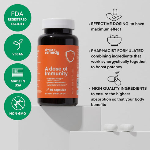 A Dose of Immunity Quercetin with Vitamin C and Zinc - 500mg Quercetin Bromelain with Echinacea, 60 Count