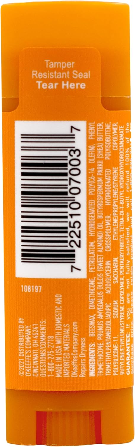 O'Keeffe's Unscented Lip Repair Lip Balm, Dry Cracked Lips, Stick, Pack of 4