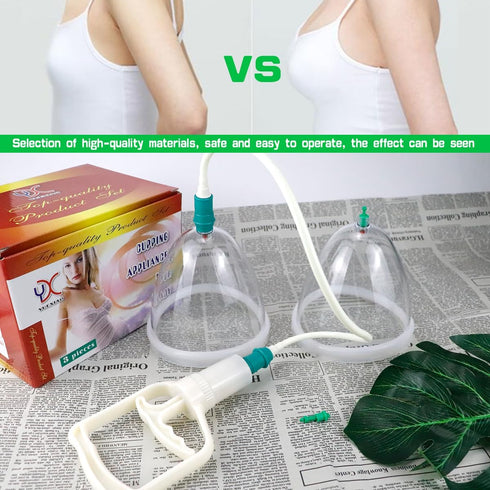 LNQ LUNIQI Set Vacuum Cupping for Breast Massage - Silicone Cups with Hand Pump for Body Contouring, Muscle Relaxation