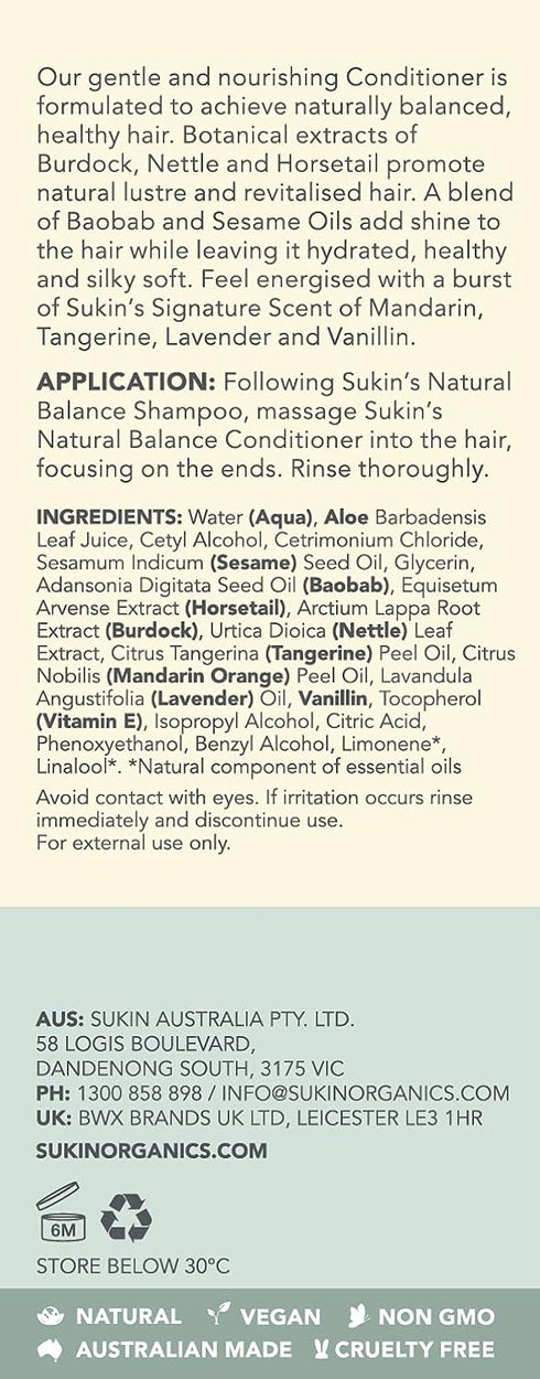 Sukin Natural Balance Haircare Conditioner, 33.82 Ounce