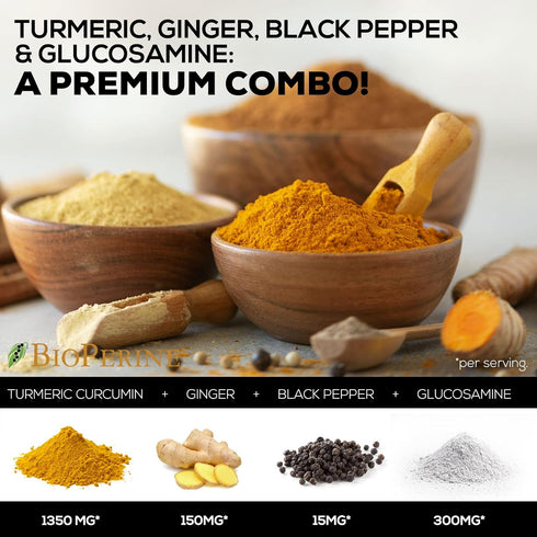Nature's Tumeric Turmeric Curcumin Supplement with BioPerine, Ginger & Glucosamine, 2000mg, 60 Vegan Capsules