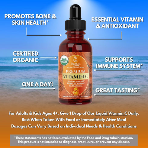 Immune 98% 60 Tropical Oasis USDA Organic Liquid Vitamin C Drops for Adults & Kids | Supports Healthy System |