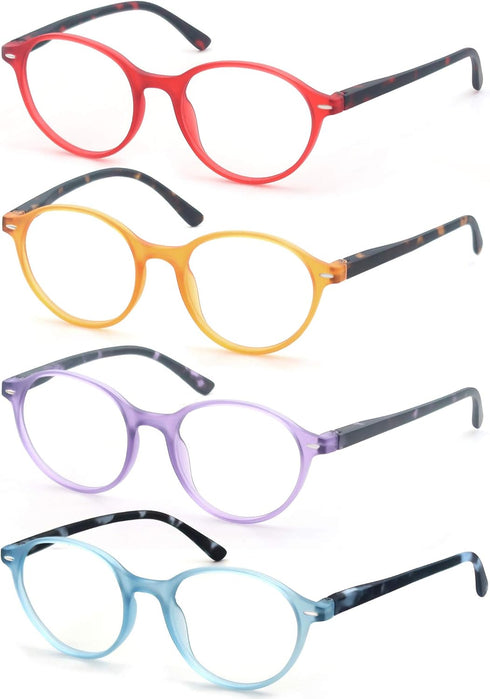 Colorful Reading Glasses for Women, Lightweight Stylish Readers, Cute Cheaters Glasses, 4 Pack with Spring Hinges