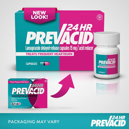Prevacid 24HR Lansoprazole 15 mg Delayed-Release Capsules, Acid Reducer for Heartburn Relief, 42 Count
