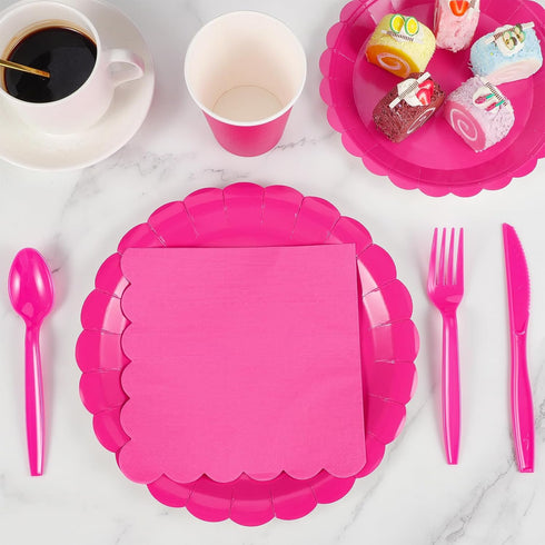 175 Pcs Hot Pink Party Supplies, Includes 25 Guest Hot Pink Plates, Napkins, Cups, and Plastic Spoons