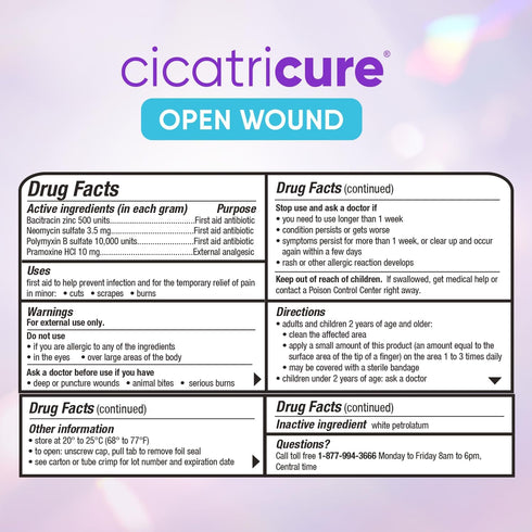 Cicatricure Open Wound Care, First Aid Antibiotic Ointment for Pain Relief, 1 oz, Pack of 2