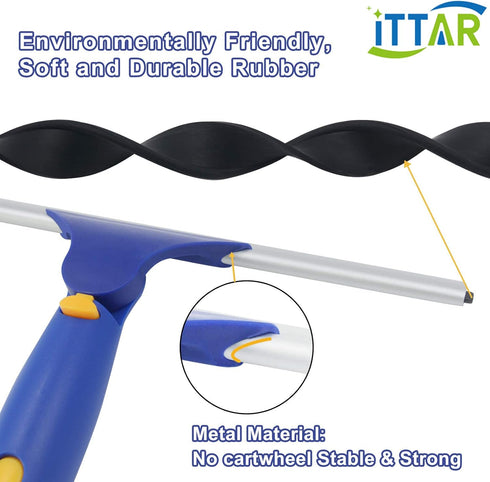 ITTAR Window Cleaner Squeegee, Rotatable Squeegee and Microfiber Scrubber, Extendable Stainless Steel Pole