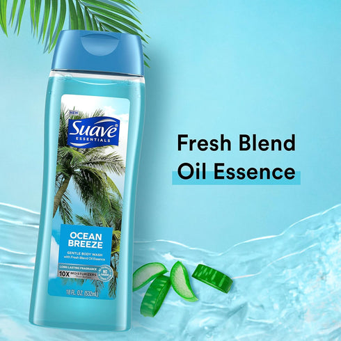 Suave Moisturizing Body Wash, Ocean Breeze Scent with Vitamin E Extract, 18 Oz Pack of 6