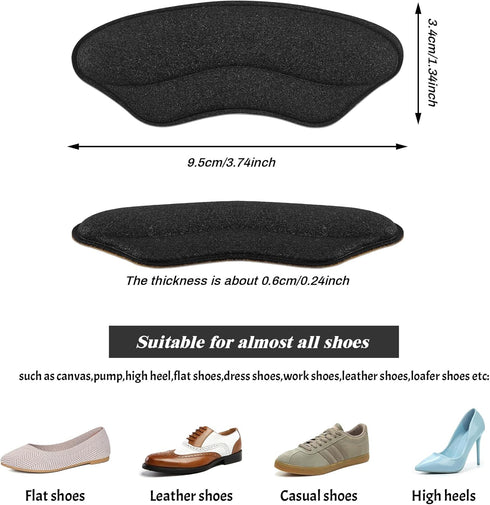 Heel Pads for Shoes That are Too Big, 4 Pairs Foamed Cotton Heel Cushions for Pain Relief & Tighter Fit