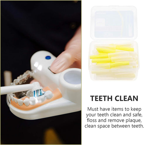EXCEART 40pcs Interdental Picks Dental Brush Picks, Yellow 0.4mm Dental Floss Cleaners