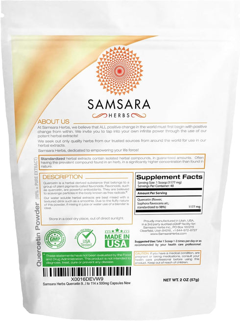 Quercetin 98%+ Pure Extract Powder, 2oz/57g - Equal to 114 x 500mg Capsules