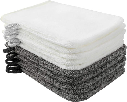 PHOGARY 10 Pack Microfiber Body Wash Mitts, Soft Face Mitten, Reusable Makeup Remover Mitt Gloves, White and Grey