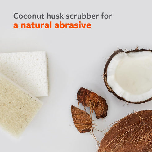 Pack 2 Full Circle Coconut Scrubber Sponges, of Dual-Sided, Plant-Based Sponges Made with Coconut Shells, Cellulose