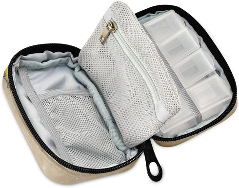 Naanle 7 Vintage Sunflower Bee Pill Box Day Pill Case Travel Pill Organizer Bag with Zipper Portable Weekly Case