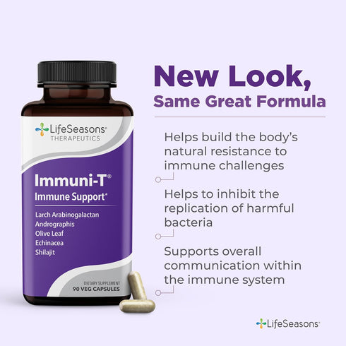 Immuni-T - Immune Support - Vitamin Supplement for Cold & Flu Relief - Natural Immunity System Booster - Black Elderberry, Echinacea, Andrographis, Arabinogalactans & Olive leaf - 90 Capsules