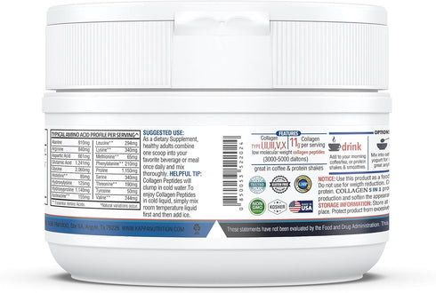 KAPPA NUTRITION Collagen Complex - Grass Fed, Non-GMO, Type I, II, III, V, X, 30 Servings