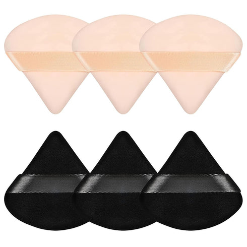 Pimoys 6 Pieces Powder Puff Face Triangle Makeup Sponge, Soft Velour Puffs for Loose Powder Setting Blender Tool