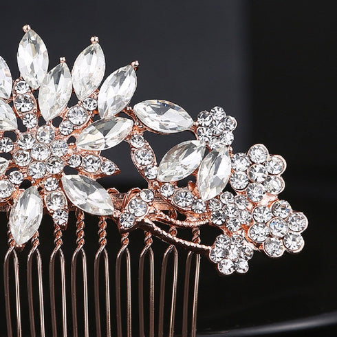Rose Gold Clear Crystal Bridal Wedding Hair Comb, Headpiece Hair Pins