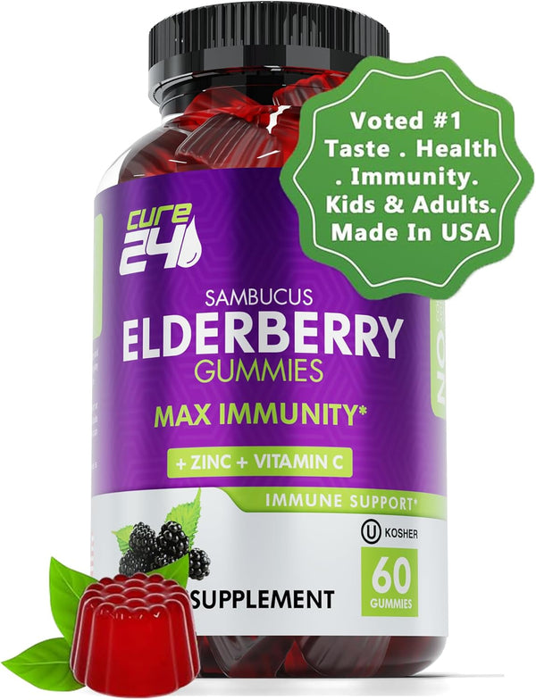 Sambucus Elderberry Gummies for Adults & Kids, Black Elderberry Vitamin C and Zinc, 60 Chews