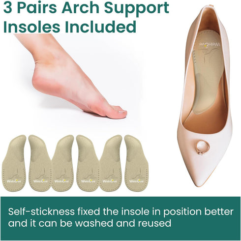 Welnove Arch Support Inserts for Plantar Fasciitis - Self Adhesive Gel Arch Supports for Flat Feet and Foot Pain Relief