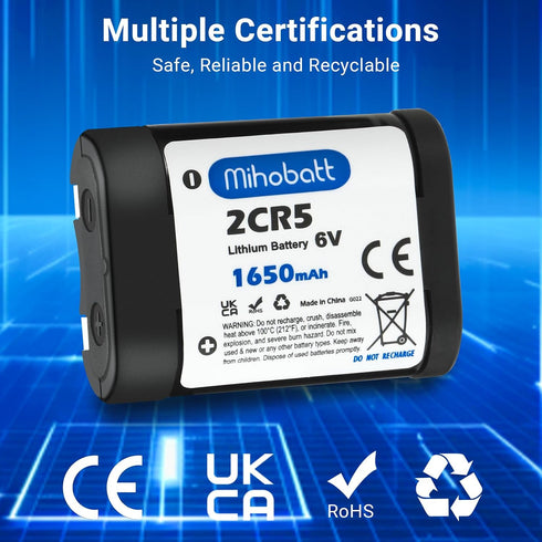 Mihobatt 5-Pack 2CR5 6V 1650mAh 2CR5M 5032LC DL245 EL2CR5 KL2CR5 RL2CR5 Battery, with PTC Protection Replacement