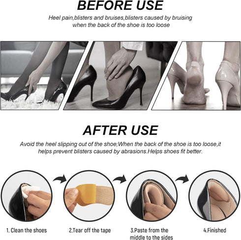 Heel Pads for Shoes That are Too Big, 4 Pairs Foamed Cotton Heel Cushions for Pain Relief & Tighter Fit