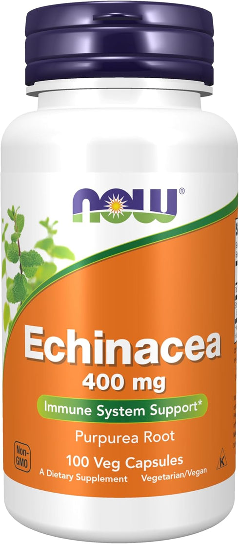 NOW Supplements Echinacea (Purpurea Root) 400 mg, 100 Veg Capsules for Immune Support