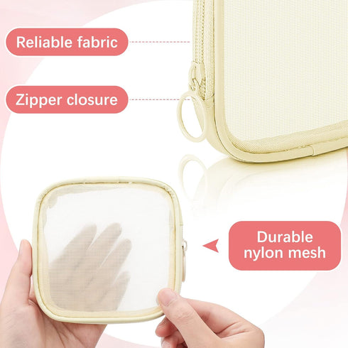 Weewooday 4 Pcs Mesh Makeup Bag, Mini Portable Cosmetic Travel Toiletry Pouch with Zipper for Daily Accessories (Beige,